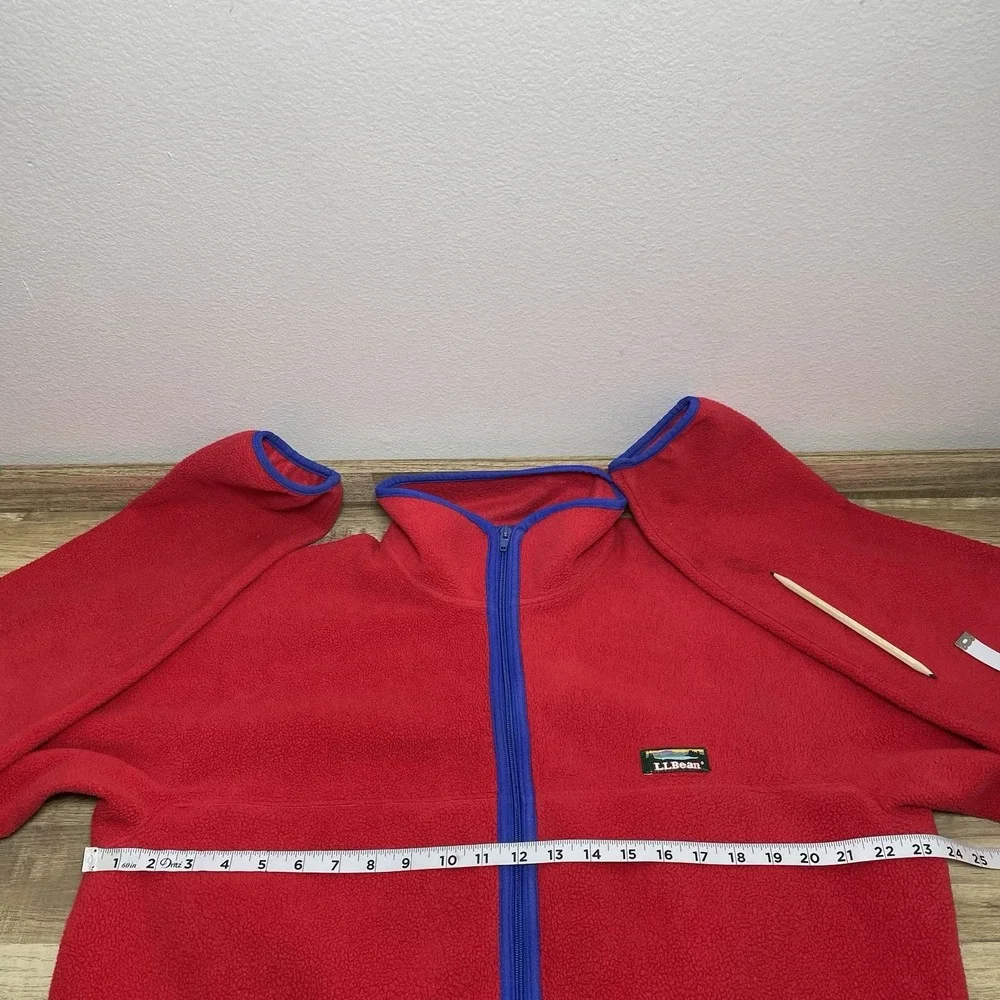 LL Bean Full Zip Fleece Jacket  Men Large Tall Red USA Pocket Retro Hike Outdoor